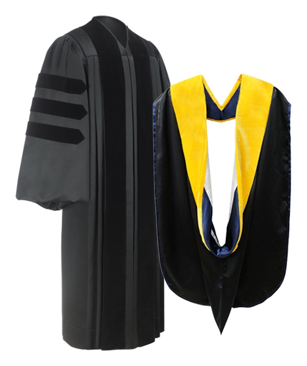 Deluxe Doctoral Graduation Gown & Hood Package - Graduation Cap and Gown