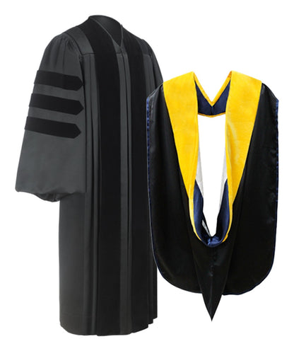 Deluxe Doctoral Graduation Gown & Hood Package - Graduation Cap and Gown