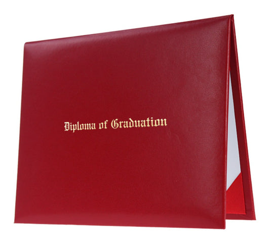 Red Imprinted Diploma Cover - High School Diploma Covers - Graduation Cap and Gown