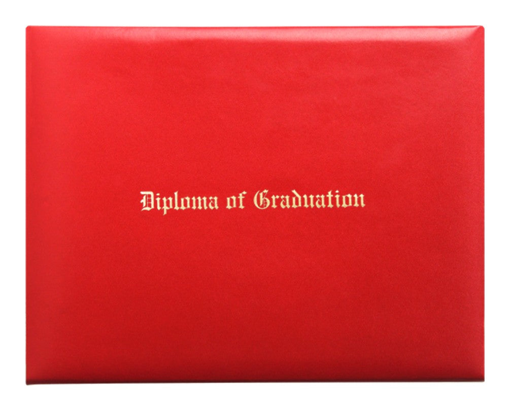 Red Imprinted Diploma Cover - High School Diploma Covers - Graduation Cap and Gown