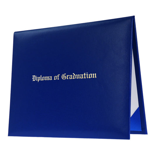 Royal Blue Imprinted Diploma Cover - High School Diploma Cover - Graduation Cap and Gown