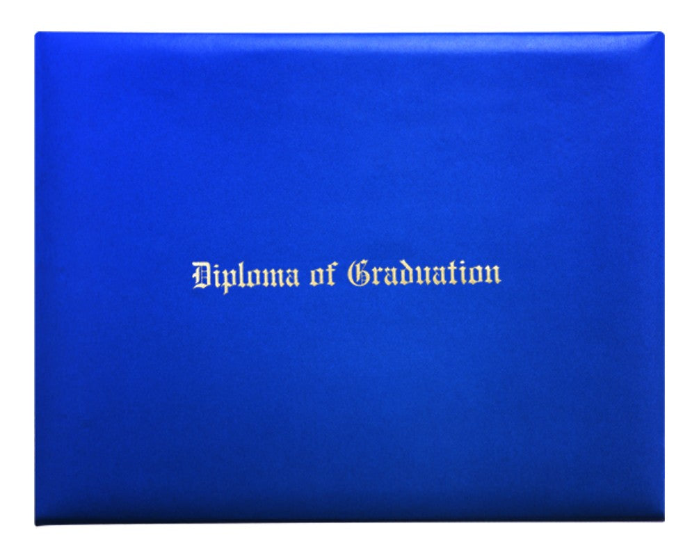Royal Blue Imprinted Diploma Cover - High School Diploma Cover - Graduation Cap and Gown