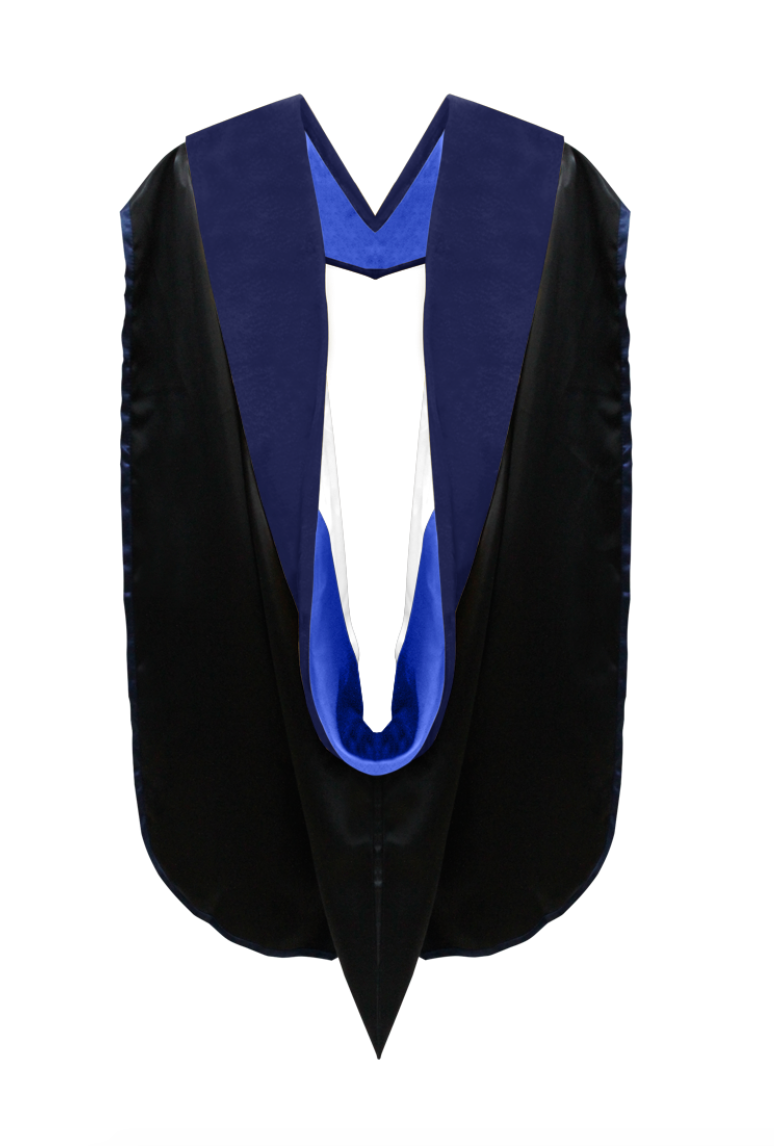 PhD Hood Dark Blue Velvet - Royal Blue & White